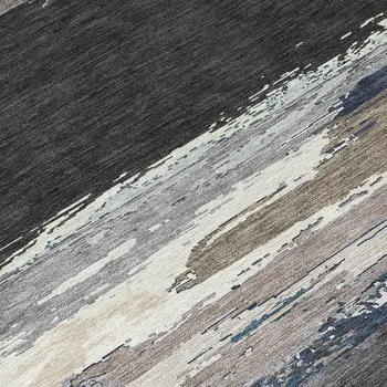 8' Black Round Abstract Washable Indoor Outdoor Area Rug