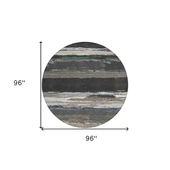 8' Black Round Abstract Washable Indoor Outdoor Area Rug