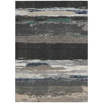 8' X 10' Black Abstract Washable Indoor Outdoor Area Rug