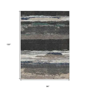 8' X 10' Black Abstract Washable Indoor Outdoor Area Rug