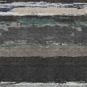 9' X 12' Black Abstract Washable Indoor Outdoor Area Rug