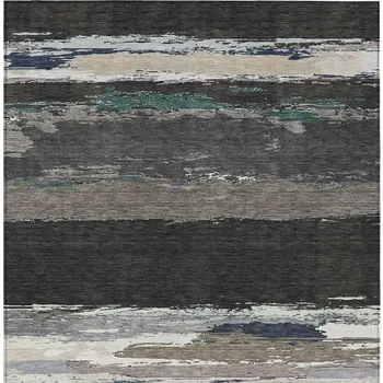 10' X 14' Black Abstract Washable Indoor Outdoor Area Rug