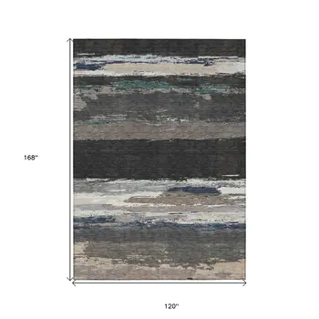 10' X 14' Black Abstract Washable Indoor Outdoor Area Rug