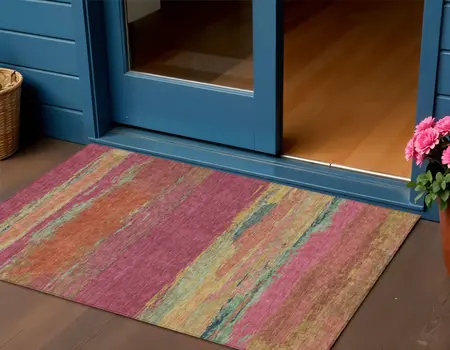 3' X 5' Blush Abstract Washable Indoor Outdoor Area Rug