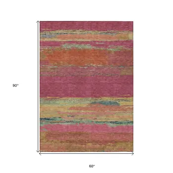 5' X 8' Blush Abstract Washable Indoor Outdoor Area Rug