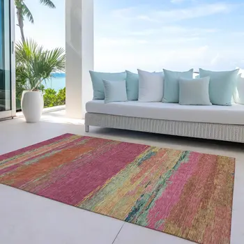 5' X 8' Blush Abstract Washable Indoor Outdoor Area Rug
