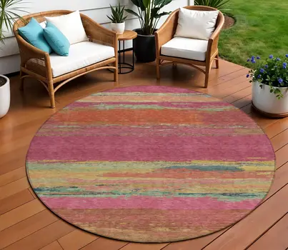 8' Blush Round Abstract Washable Indoor Outdoor Area Rug