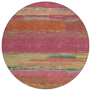 8' Blush Round Abstract Washable Indoor Outdoor Area Rug