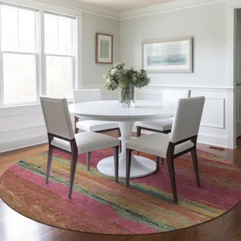 8' Blush Round Abstract Washable Indoor Outdoor Area Rug