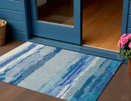 3' X 5' Blue Abstract Washable Indoor Outdoor Area Rug