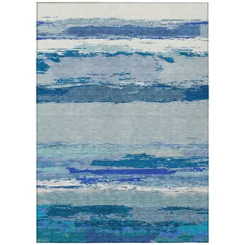 3' X 5' Blue Abstract Washable Indoor Outdoor Area Rug