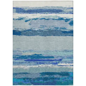 3' X 5' Blue Abstract Washable Indoor Outdoor Area Rug
