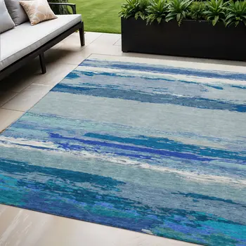 5' X 8' Blue Abstract Washable Indoor Outdoor Area Rug