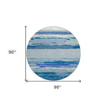 8' Blue Round Abstract Washable Indoor Outdoor Area Rug