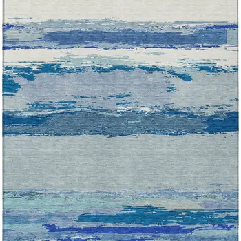 9' X 12' Blue Abstract Washable Indoor Outdoor Area Rug