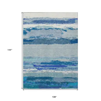 9' X 12' Blue Abstract Washable Indoor Outdoor Area Rug