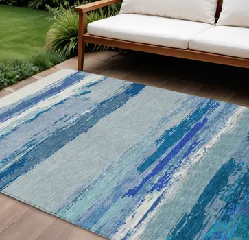9' X 12' Blue Abstract Washable Indoor Outdoor Area Rug
