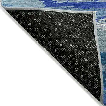 9' X 12' Blue Abstract Washable Indoor Outdoor Area Rug