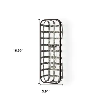 17" Black And Clear Glass Bottle And Metal Wall Vase