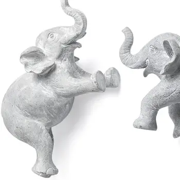 Set of Two Gray Elephant Resin Hanging Dimensional Sculpture