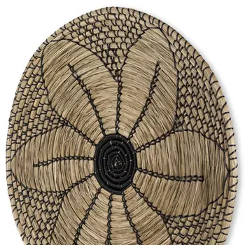 24" X 24" Black And Light Brown Floral Seagrass Circle Hanging Dimensional Sculpture