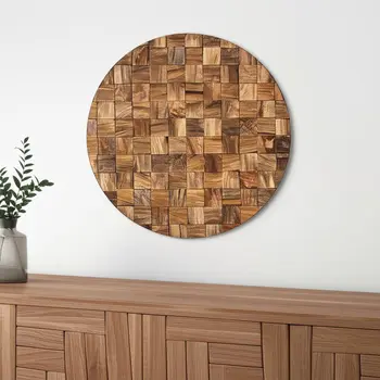 24" X 24" Brown Geometric Wood Circle Hanging Dimensional Sculpture