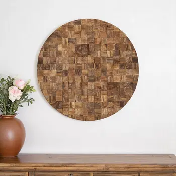 32" X 32" Brown Geometric Wood Circle Hanging Dimensional Sculpture