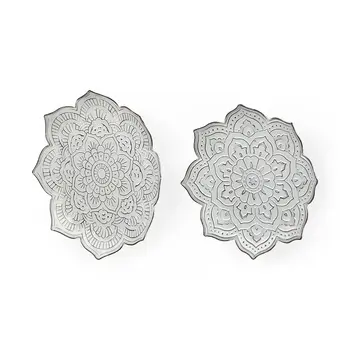 Set of Two Silver Flower Mandala Metal Hanging Dimensional Sculpture