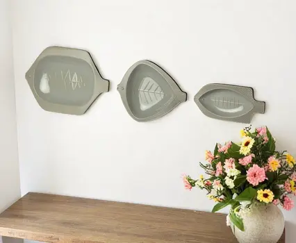 Set of Three Gray Fish Metal Hanging Dimensional Sculpture