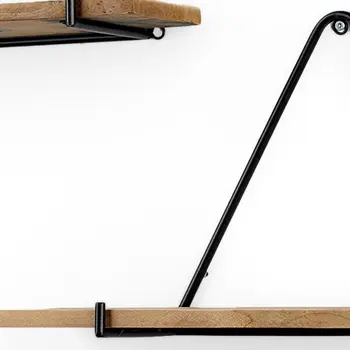 Set Of Three Black And Brown Metal And Solid Wood Triangle Wall Mounted Accent Shelves
