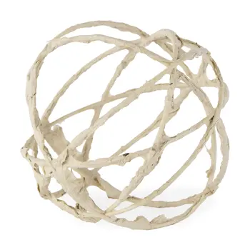 7" Beige Metal And Paper Orb Tabletop Sculpture