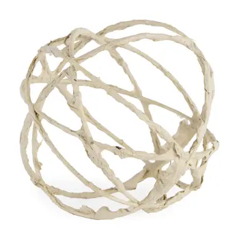 7" Beige Metal And Paper Orb Tabletop Sculpture