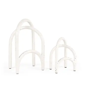 Set of Two White Iron Abstract Tabletop Sculpture