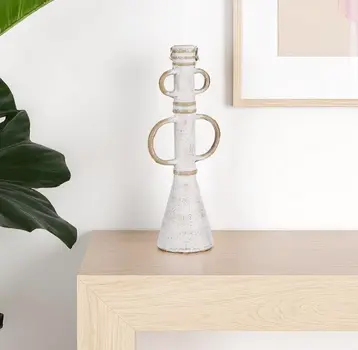 14" White And Beige Metal Tabletop Sculpture