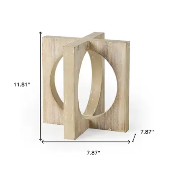 12" Brown Solid Wood Square Tabletop Sculpture