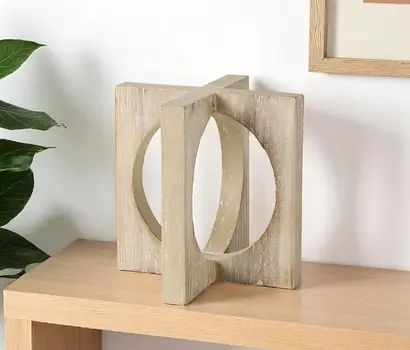 12" Brown Solid Wood Square Tabletop Sculpture