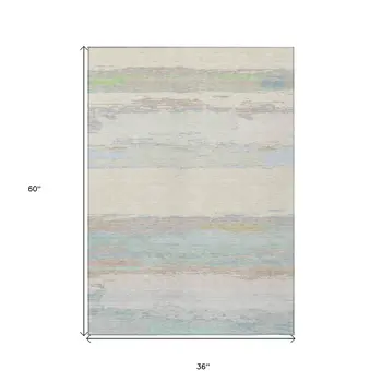 3' X 5' Ivory Abstract Washable Indoor Outdoor Area Rug