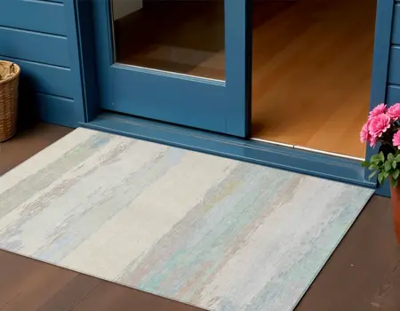 3' X 5' Ivory Abstract Washable Indoor Outdoor Area Rug