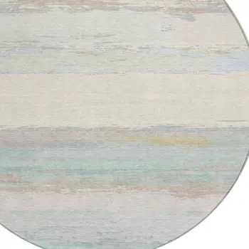 8' Ivory Round Abstract Washable Indoor Outdoor Area Rug