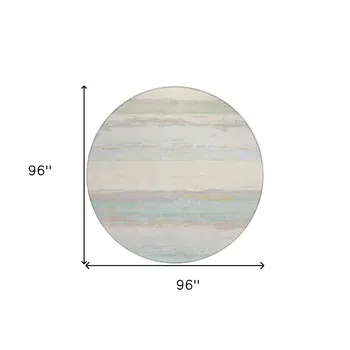 8' Ivory Round Abstract Washable Indoor Outdoor Area Rug