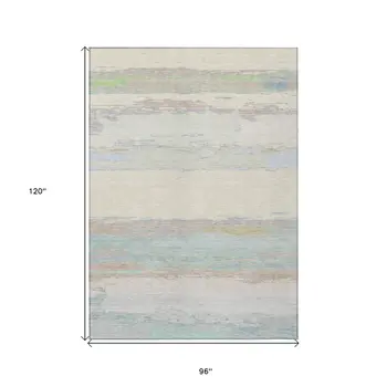 8' X 10' Ivory Abstract Washable Indoor Outdoor Area Rug