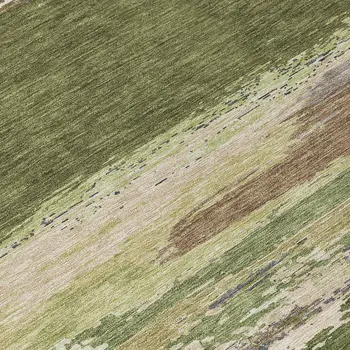 8' Olive Green Round Abstract Washable Indoor Outdoor Area Rug
