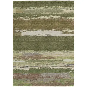 8' X 10' Olive Green Abstract Washable Indoor Outdoor Area Rug