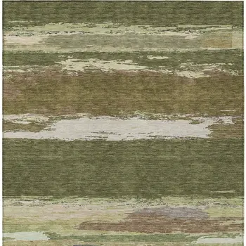 9' X 12' Olive Green Abstract Washable Indoor Outdoor Area Rug