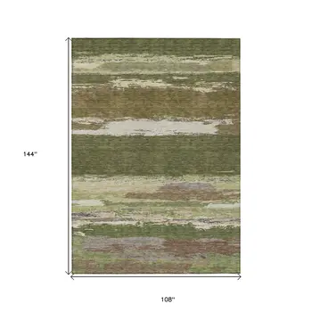 9' X 12' Olive Green Abstract Washable Indoor Outdoor Area Rug