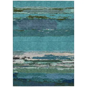 3' X 5' Teal Blue Abstract Washable Indoor Outdoor Area Rug