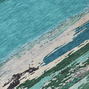 3' X 5' Teal Blue Abstract Washable Indoor Outdoor Area Rug