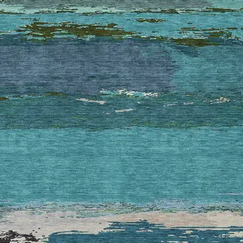 5' X 8' Teal Blue Abstract Washable Indoor Outdoor Area Rug
