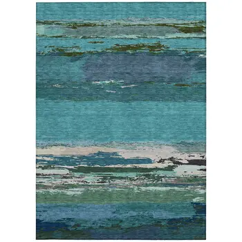 8' X 10' Teal Blue Abstract Washable Indoor Outdoor Area Rug