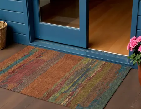 3' X 5' Terra Cotta Abstract Washable Indoor Outdoor Area Rug